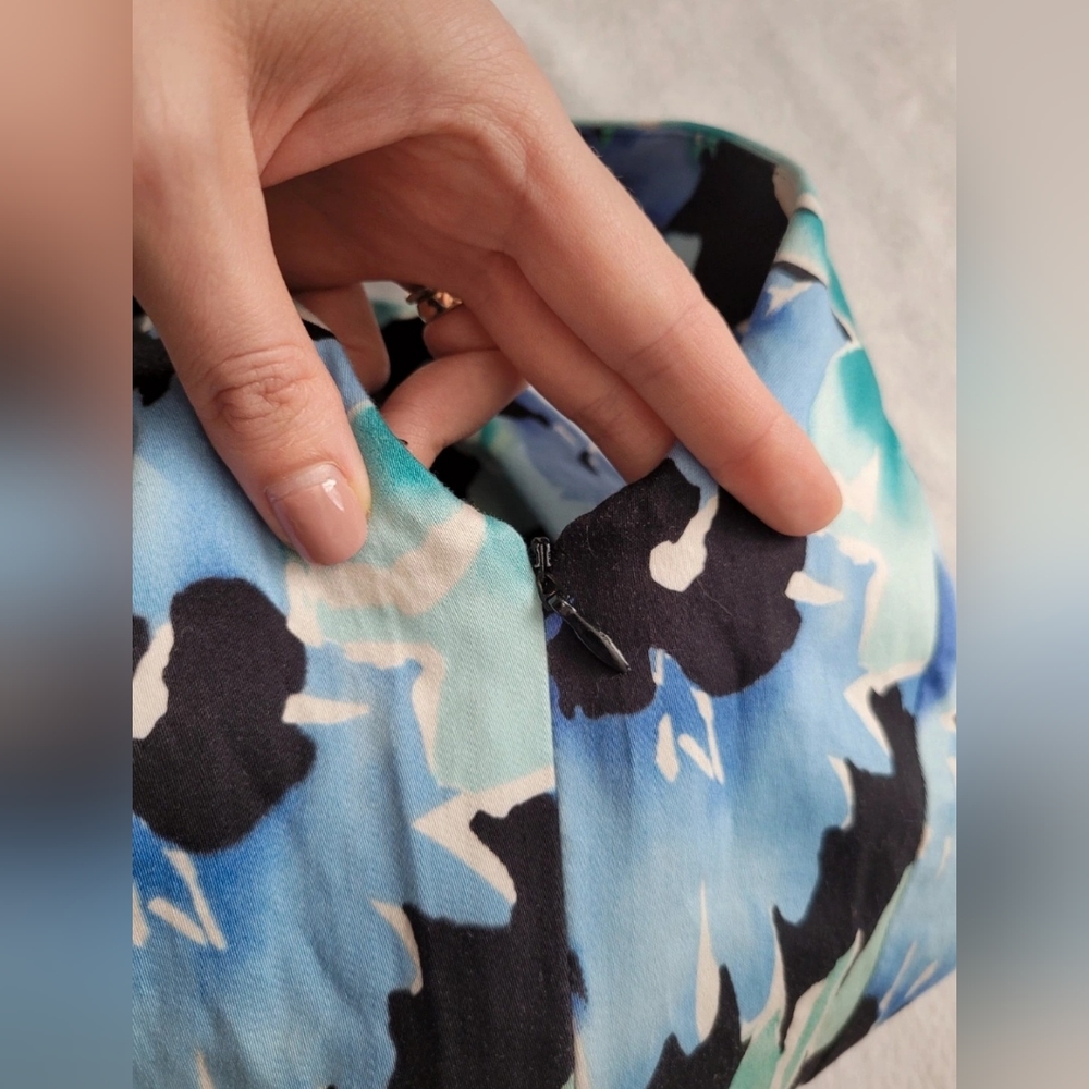 Chaps Blue Green Floral Cotton Sheath Dress Size 4 Sleeveless Colorful Sundress - Picture 8 of 14